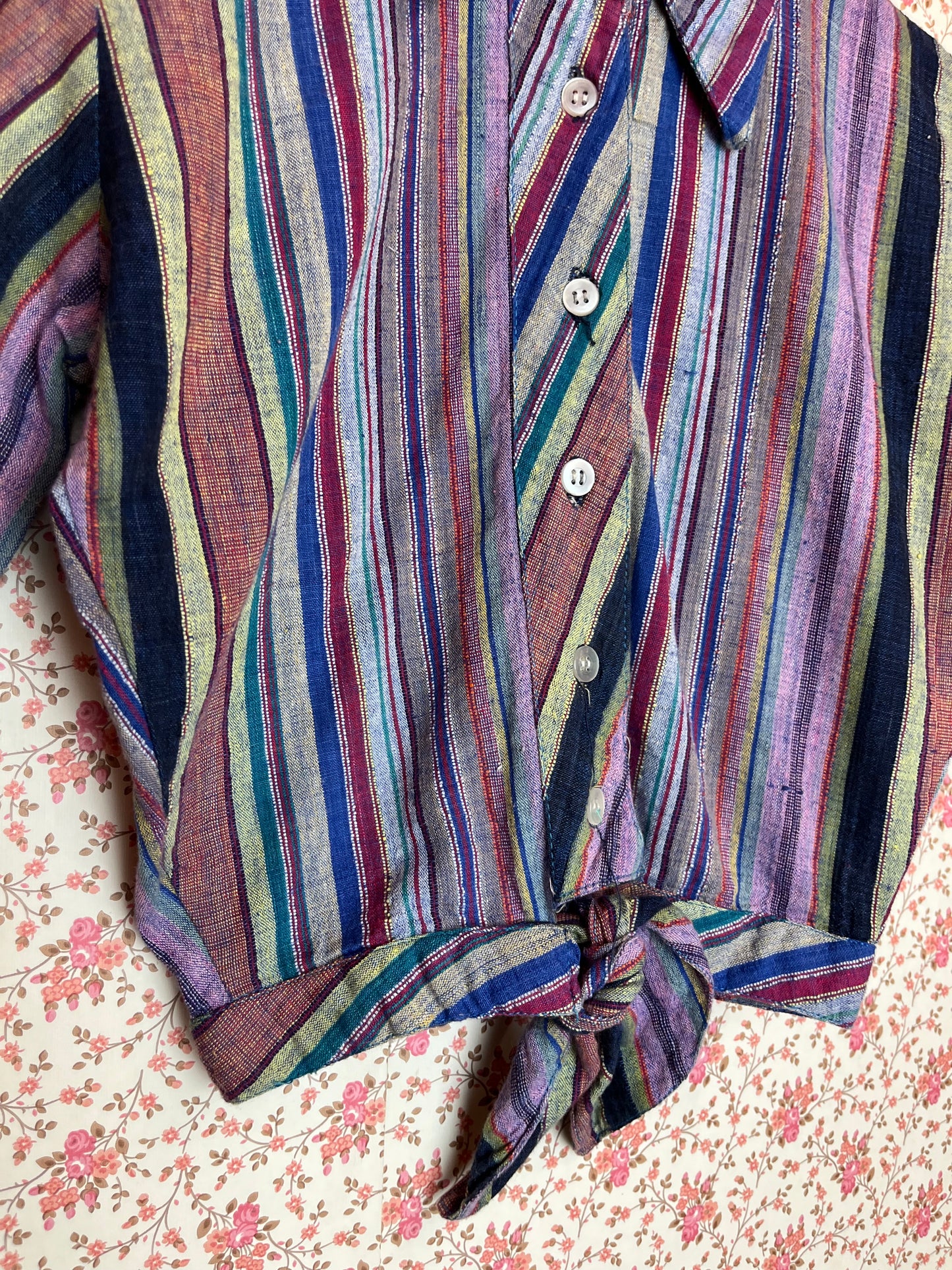 Vintage 1970s Indian Cotton Striped Tied Shirt