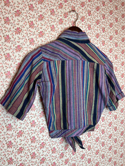 Vintage 1970s Indian Cotton Striped Tied Shirt