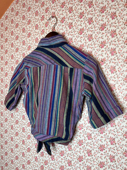 Vintage 1970s Indian Cotton Striped Tied Shirt