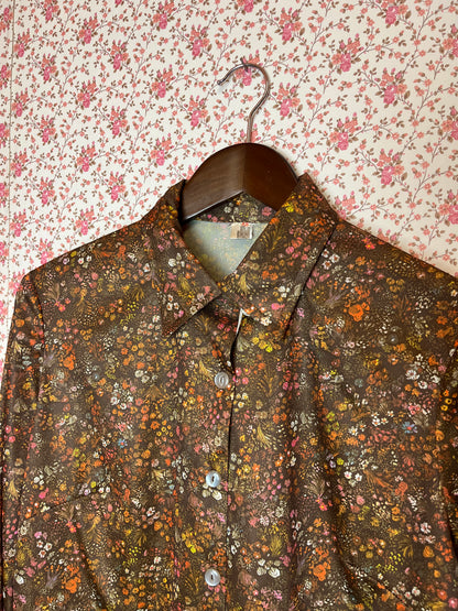 Vintage 1970s Brown Floral Multi Colour Long Sleeve Shirt