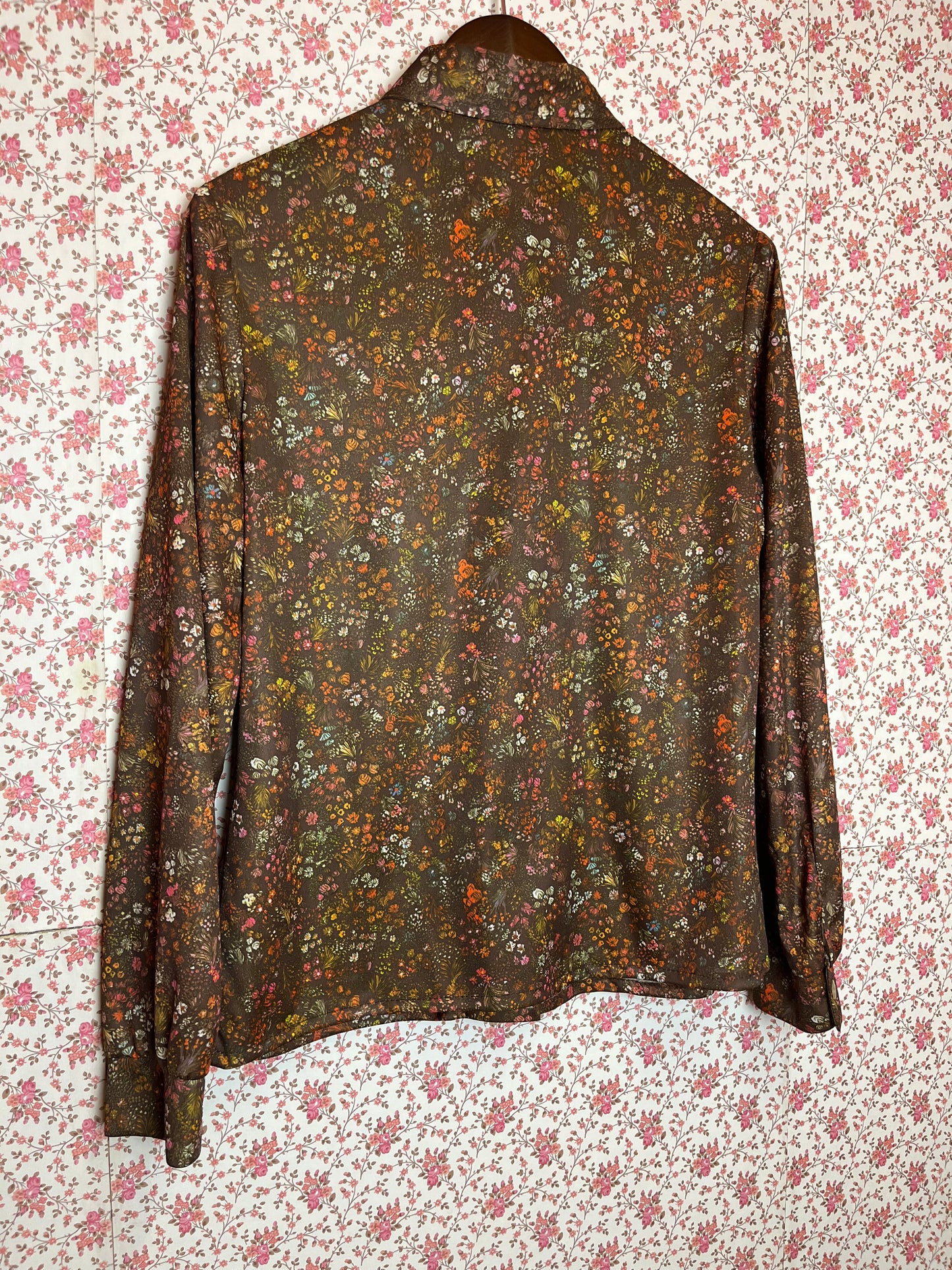 Vintage 1970s Brown Floral Multi Colour Long Sleeve Shirt