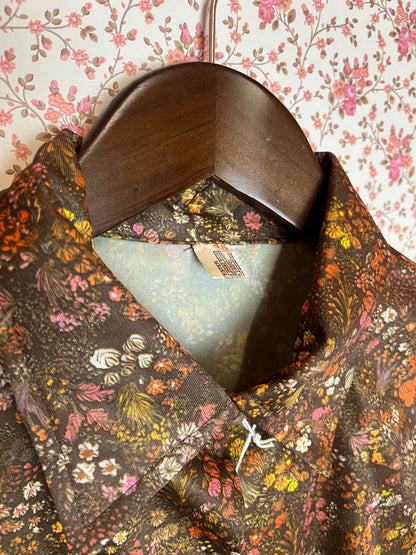 Vintage 1970s Brown Floral Multi Colour Long Sleeve Shirt