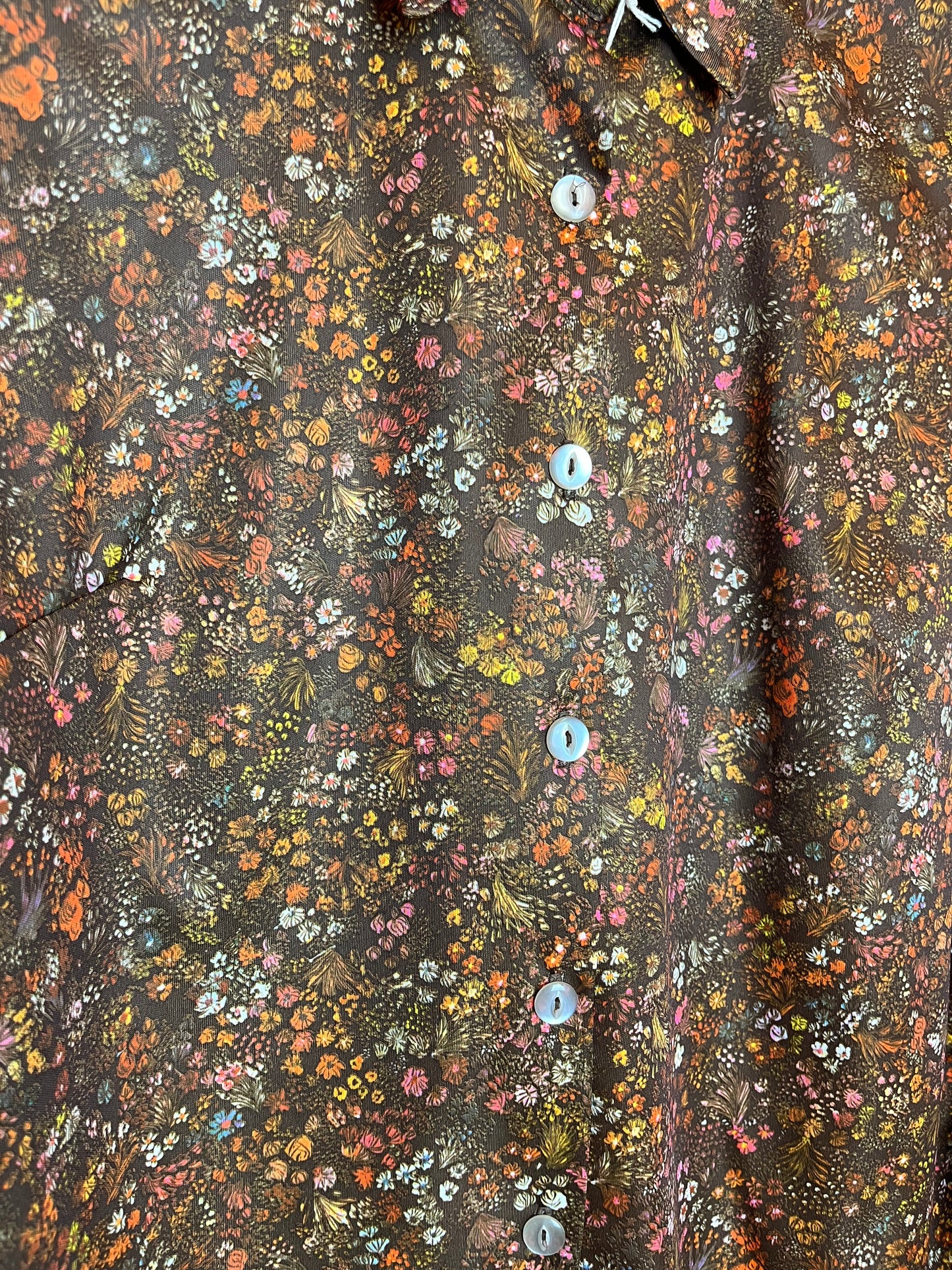 Vintage 1970s Brown Floral Multi Colour Long Sleeve Shirt