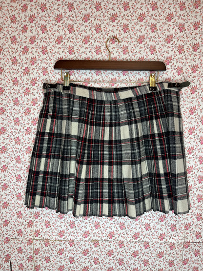 Vintage 1980s Checked Red White & Black Wool Wrap Mini Skirt