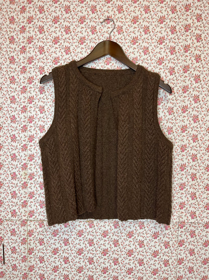 Vintage 1970s Hand Knitted Brown Wool Waistcoat and Skirt Set