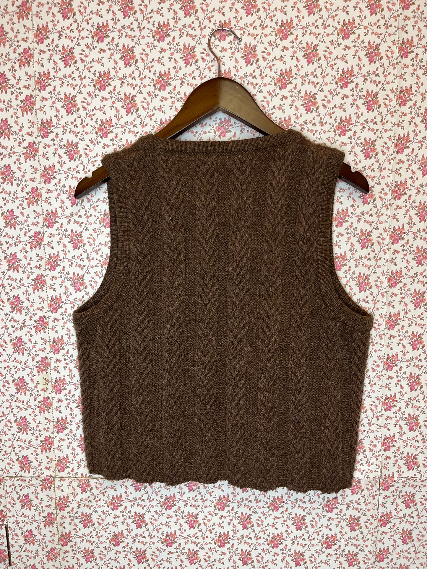 Vintage 1970s Hand Knitted Brown Wool Waistcoat and Skirt Set