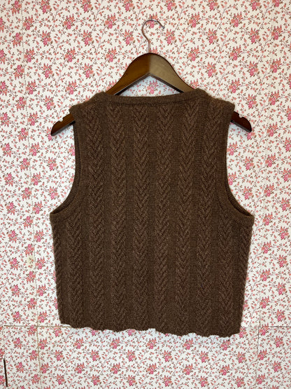 Vintage 1970s Hand Knitted Brown Wool Waistcoat and Skirt Set