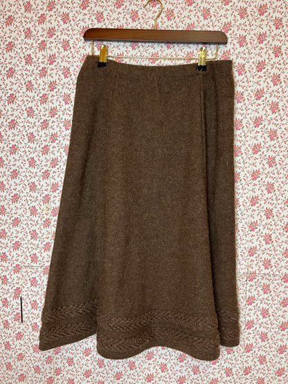 Vintage 1970s Hand Knitted Brown Wool Waistcoat and Skirt Set