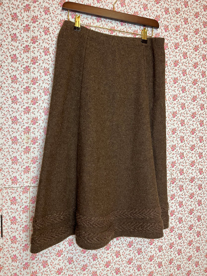 Vintage 1970s Hand Knitted Brown Wool Waistcoat and Skirt Set