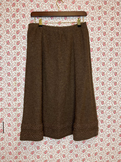 Vintage 1970s Hand Knitted Brown Wool Waistcoat and Skirt Set