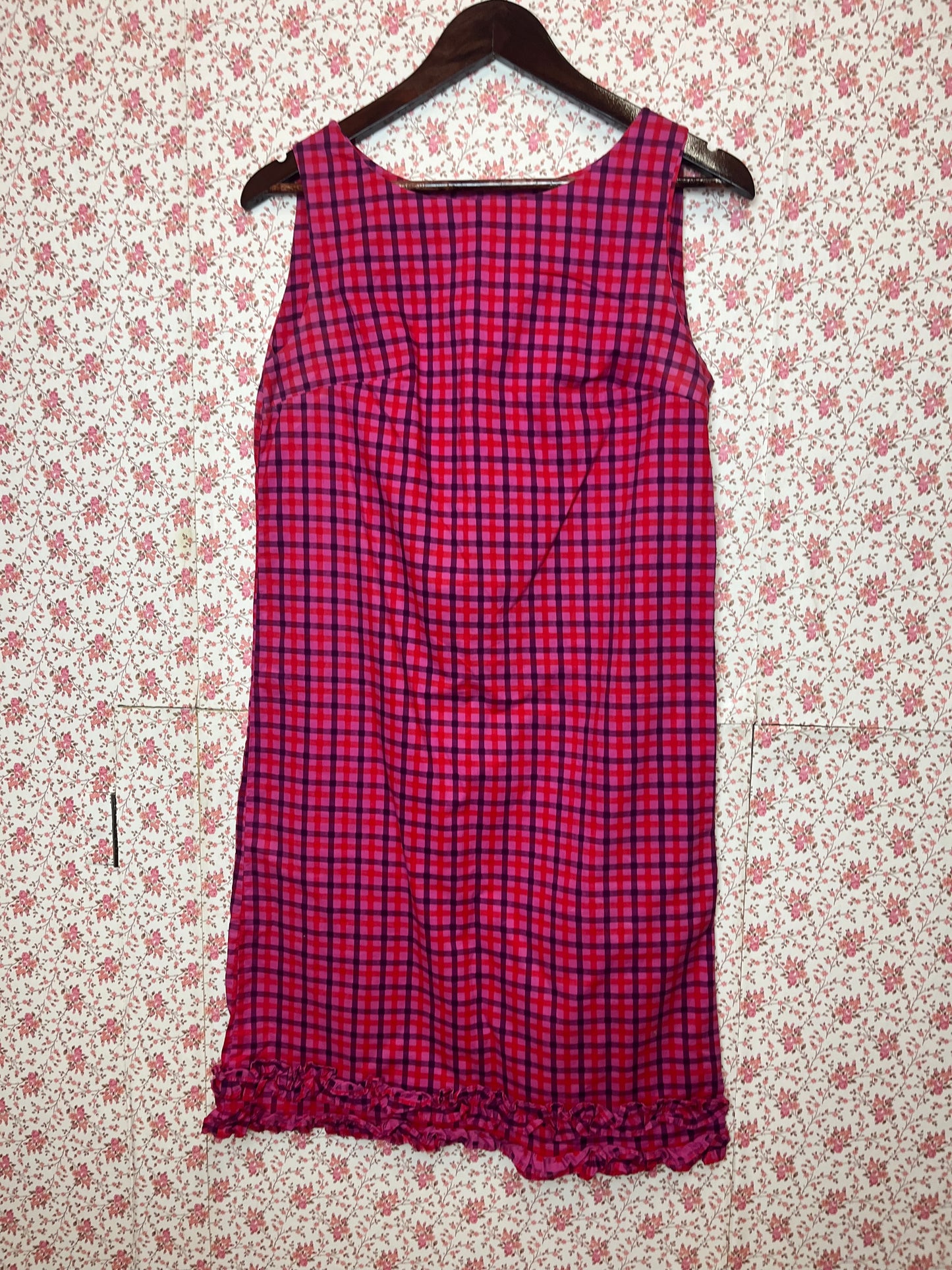 Vintage 1960s Pink & Purple Checked Mini Mod Dress by Fenwick Bond St