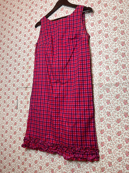 Vintage 1960s Pink & Purple Checked Mini Mod Dress by Fenwick Bond St
