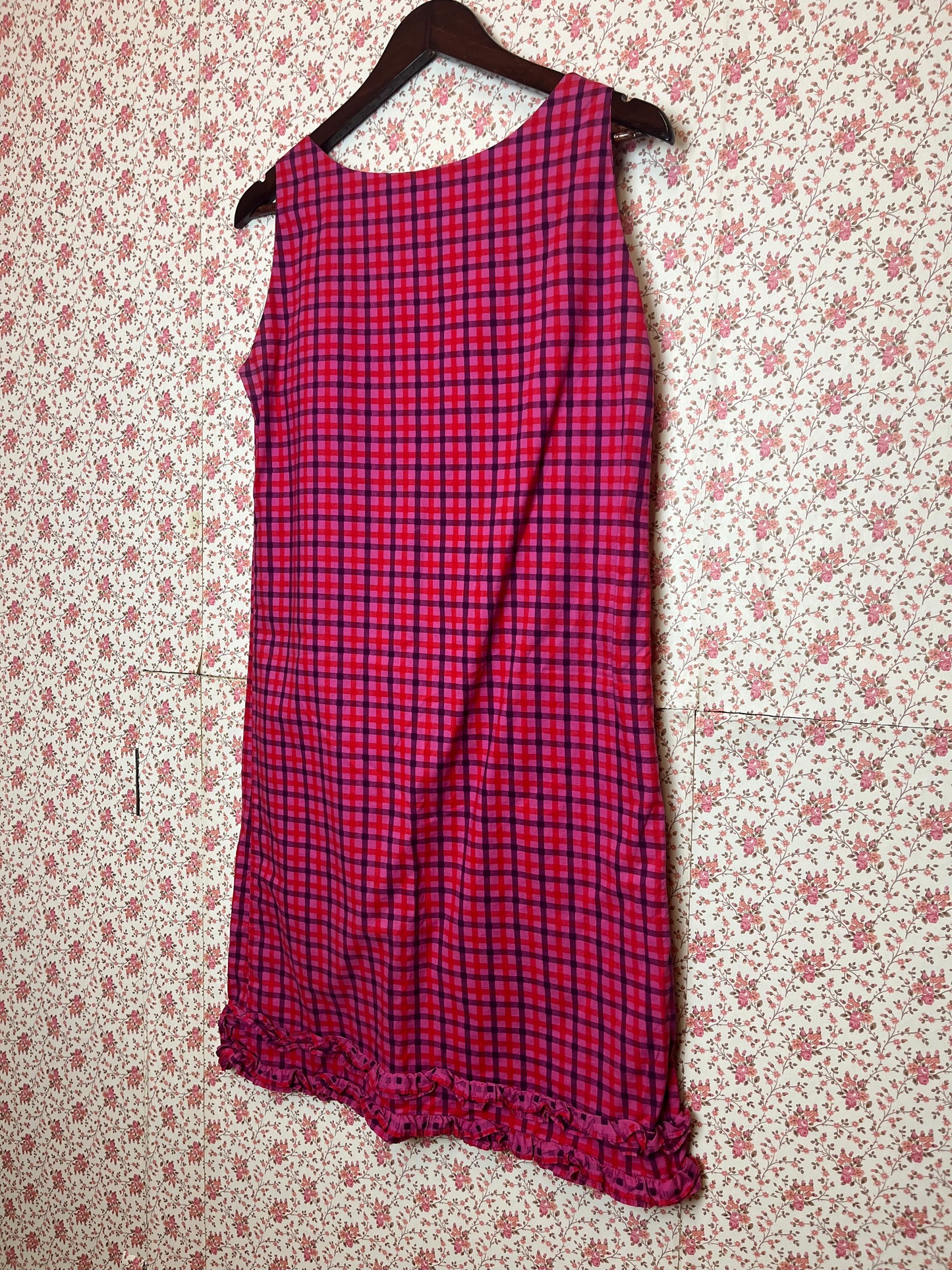 Vintage 1960s Pink & Purple Checked Mini Mod Dress by Fenwick Bond St