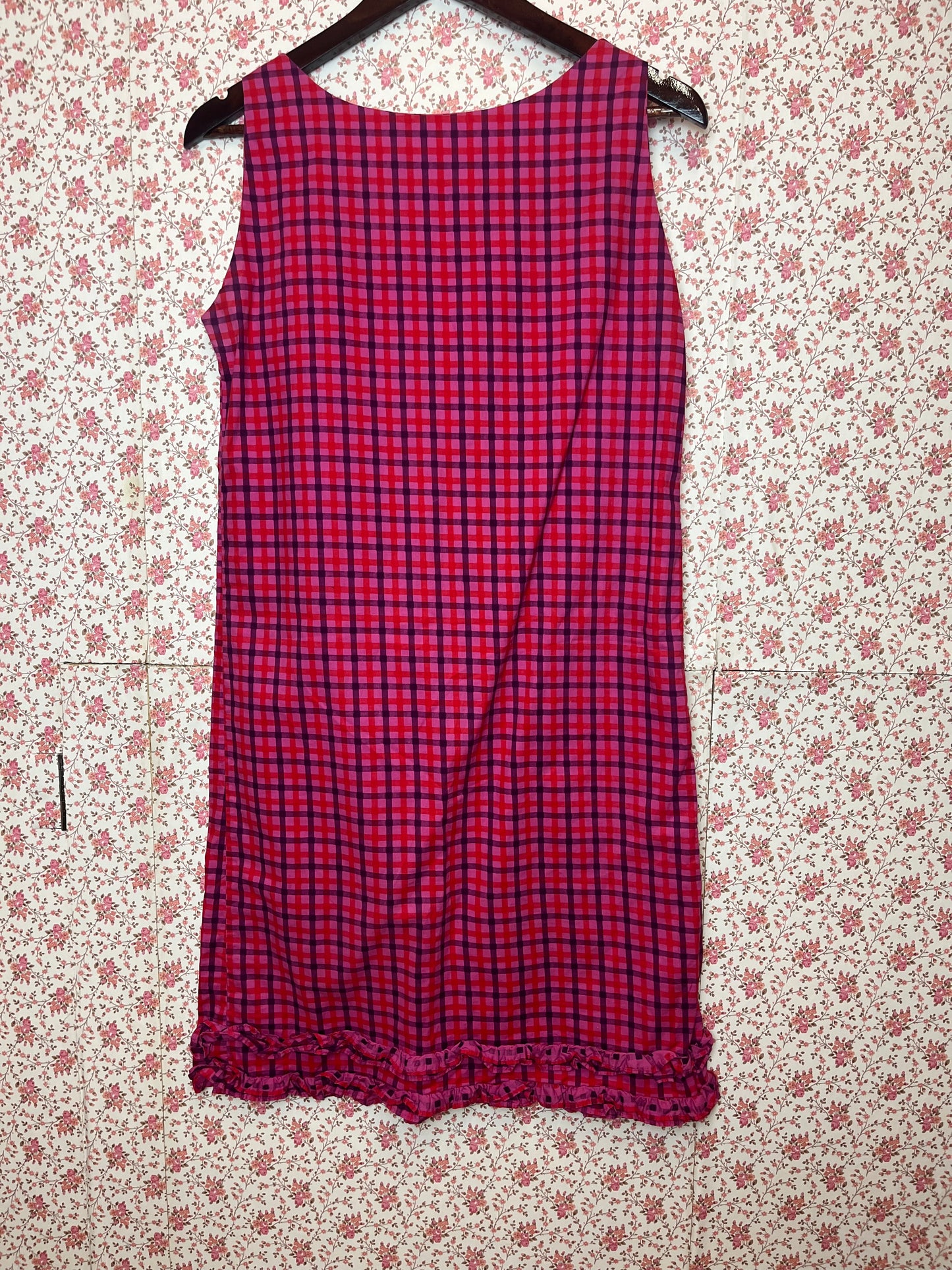 Vintage 1960s Pink & Purple Checked Mini Mod Dress by Fenwick Bond St