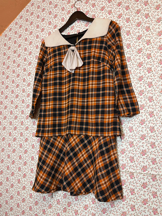 Vintage 1960s Orange Checked Sailor Dress