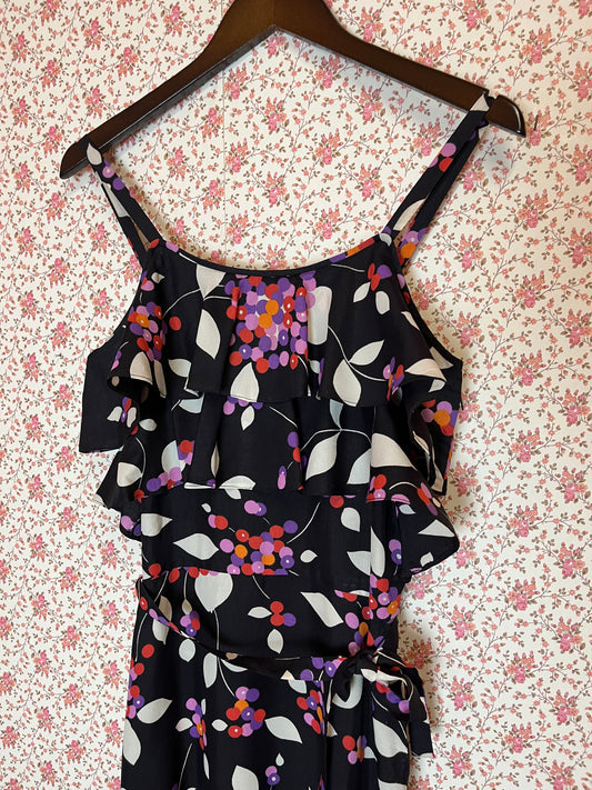 Vintage 1960s Leaf Print Tiered Maxi Dress