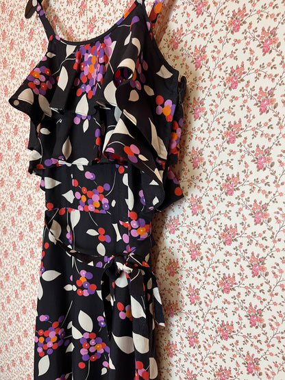 Vintage 1960s Leaf Print Tiered Maxi Dress