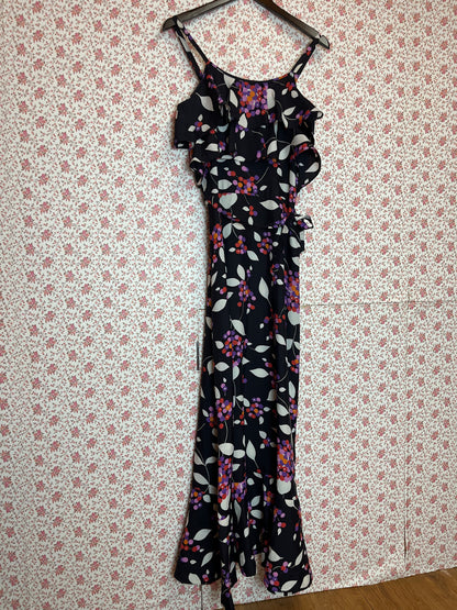 Vintage 1960s Leaf Print Tiered Maxi Dress