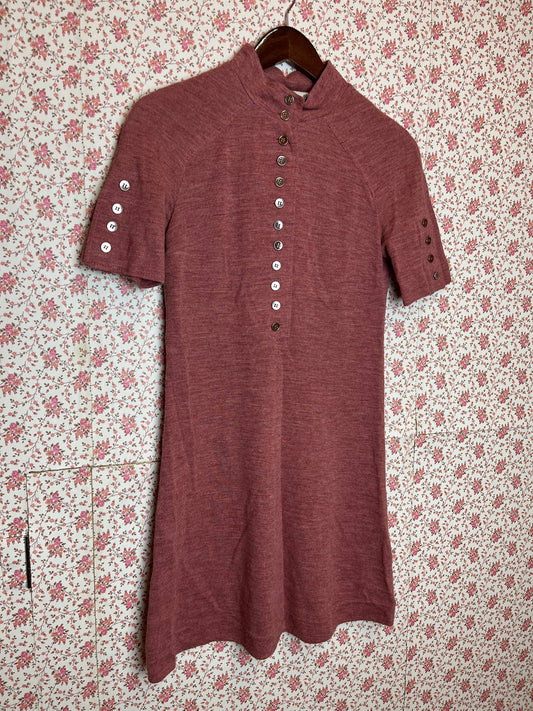 Vintage 1960s Red Marl Jersey T-Shirt Dress with Buttons