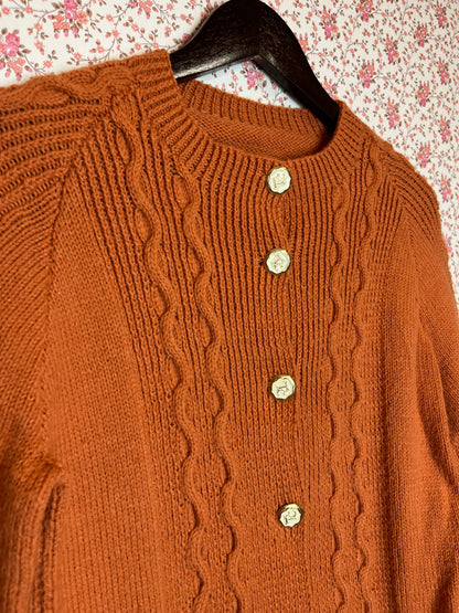 Vintage Hand Knitted Ceramic Orange Cable Knit Cardigan