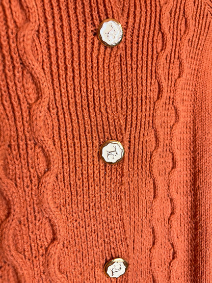 Vintage Hand Knitted Ceramic Orange Cable Knit Cardigan