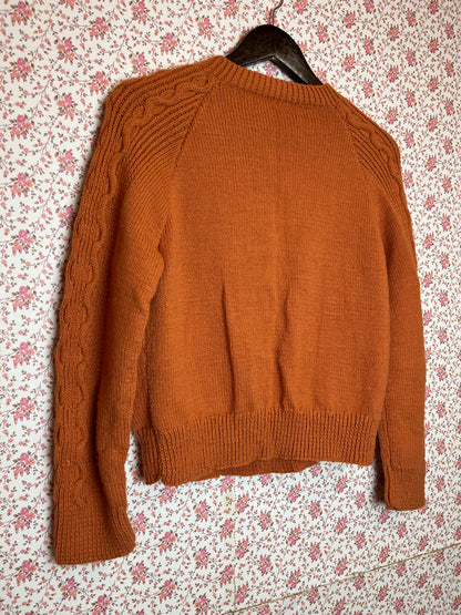 Vintage Hand Knitted Ceramic Orange Cable Knit Cardigan