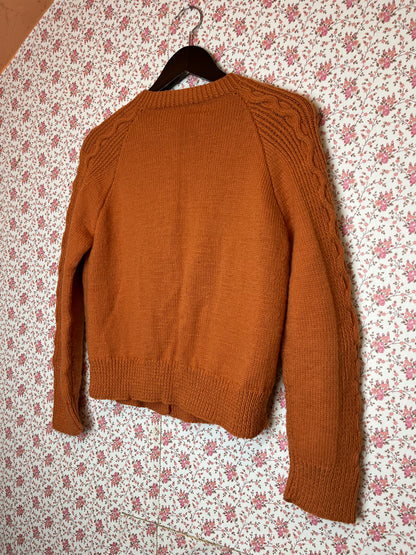 Vintage Hand Knitted Ceramic Orange Cable Knit Cardigan