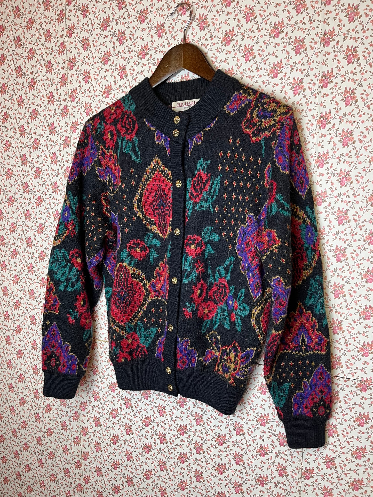 Vintage 1980s Floral & Paisley Knitted Cardigan