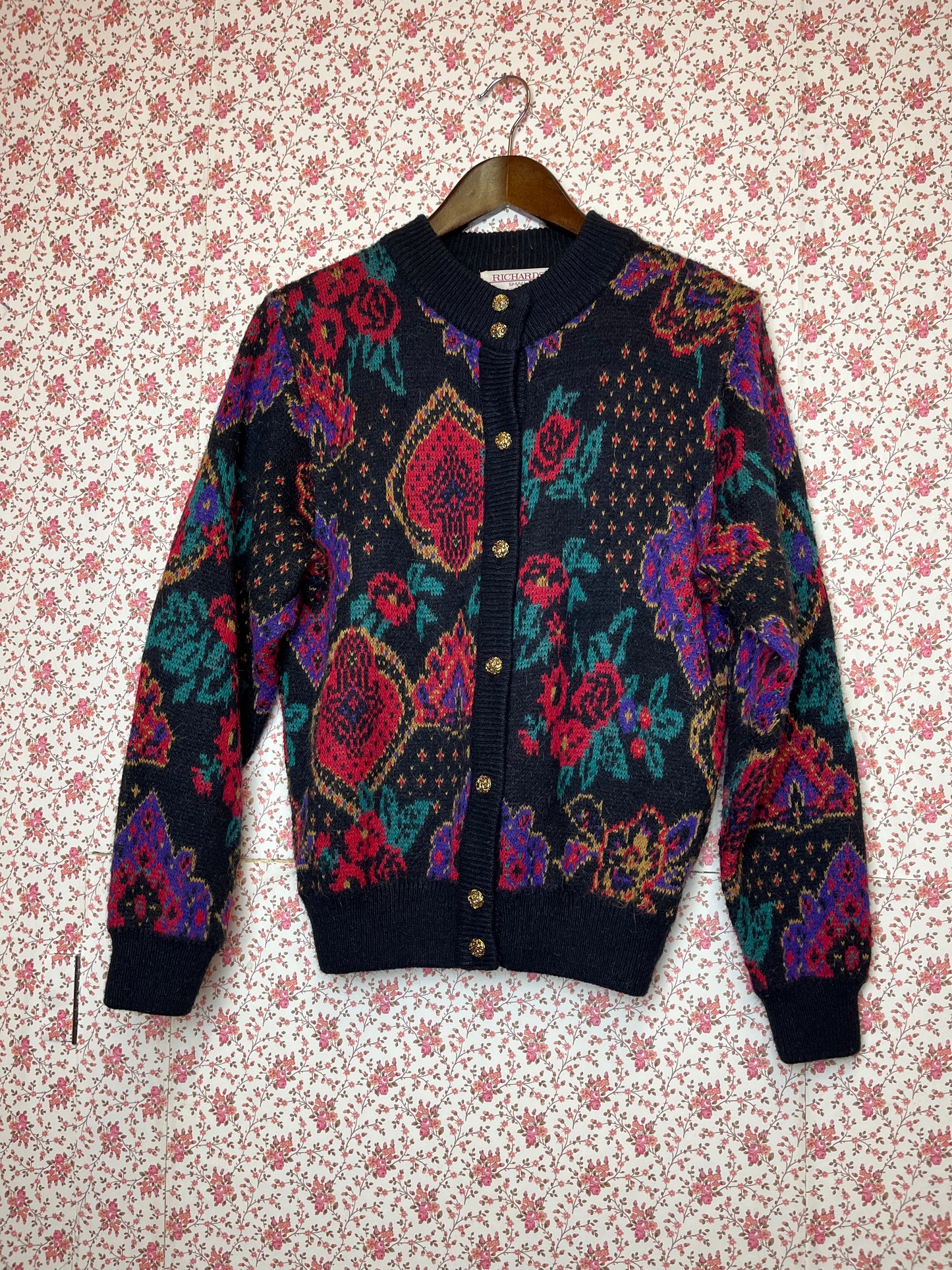 Vintage 1980s Floral & Paisley Knitted Cardigan