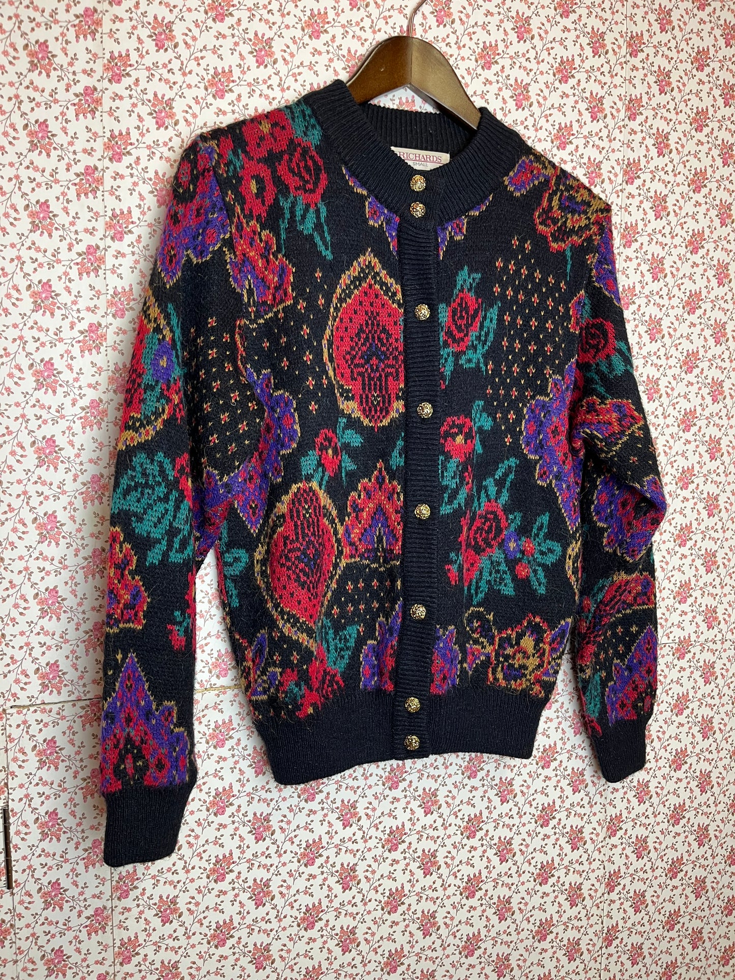 Vintage 1980s Floral & Paisley Knitted Cardigan