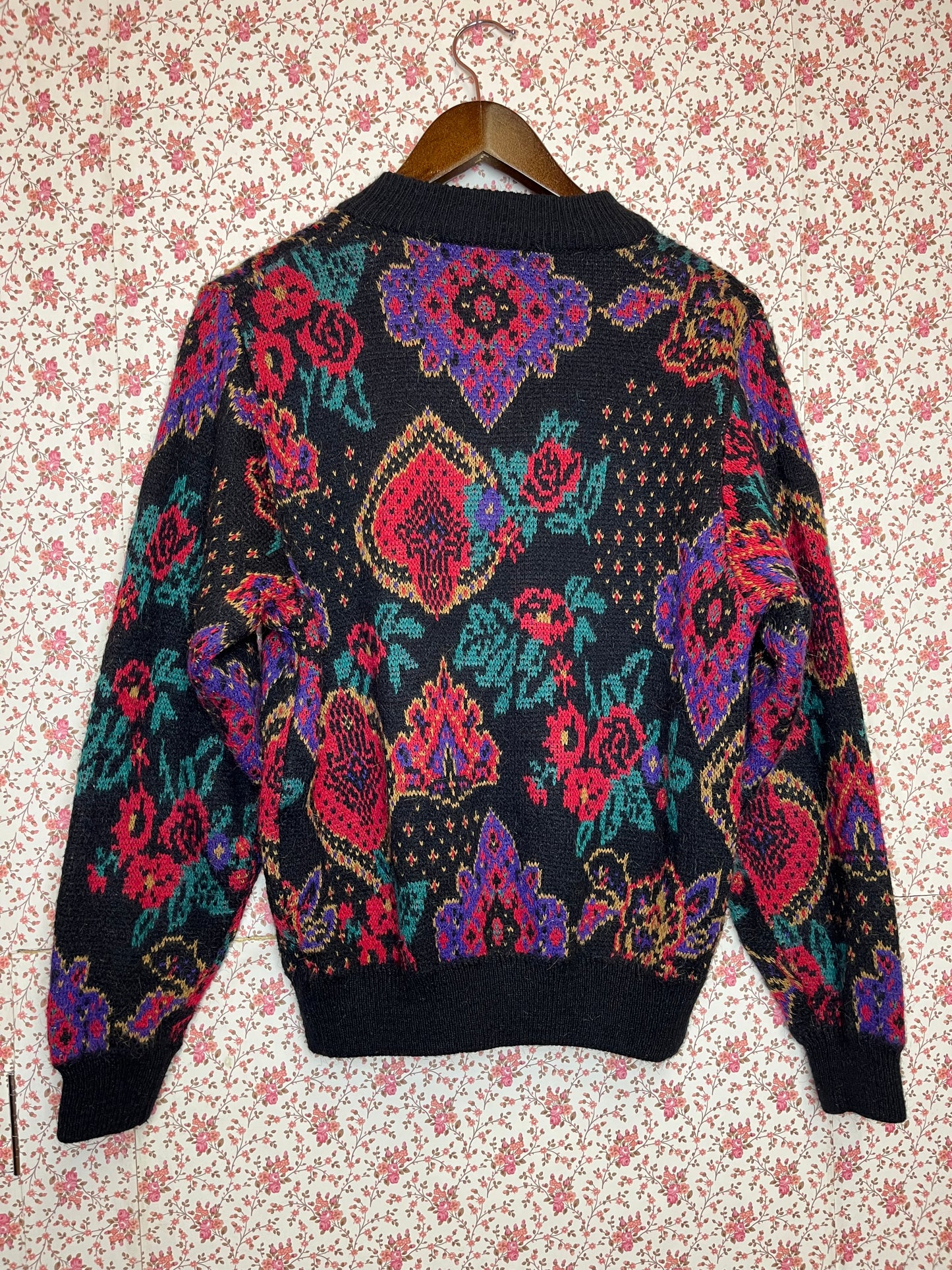 Vintage 1980s Floral & Paisley Knitted Cardigan