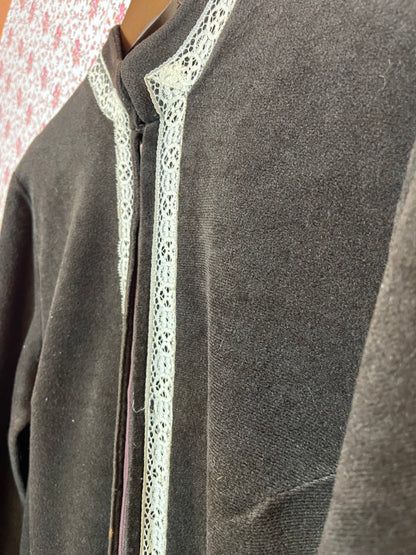 Vintage 1970s Velour Lace Trim Robe