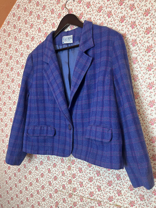 Vintage 1970s Pendleton Wool Checked Cropped Blazer