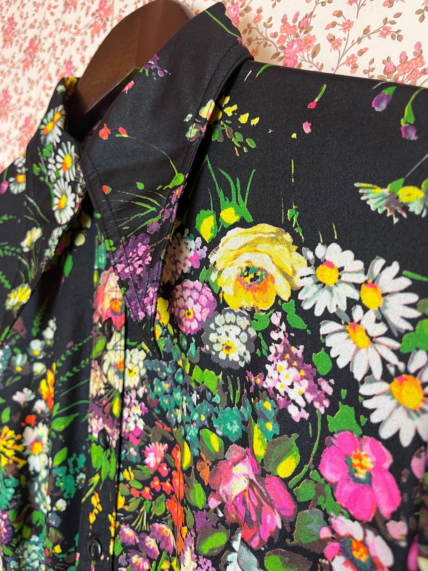 Vintage 1970s Floral Print Popover Shirt