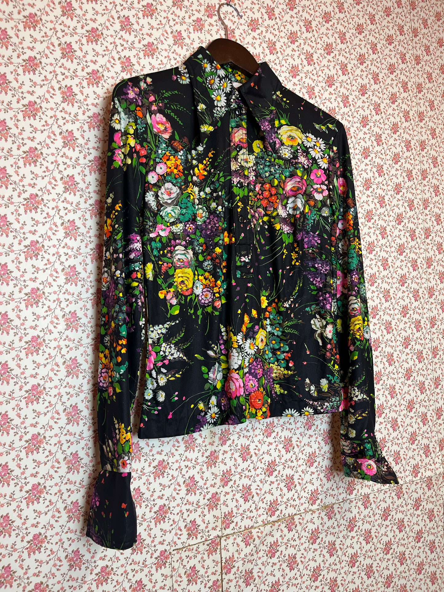 Vintage 1970s Floral Print Popover Shirt