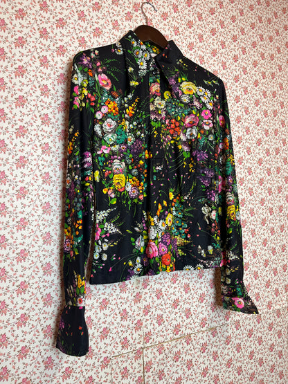 Vintage 1970s Floral Print Popover Shirt