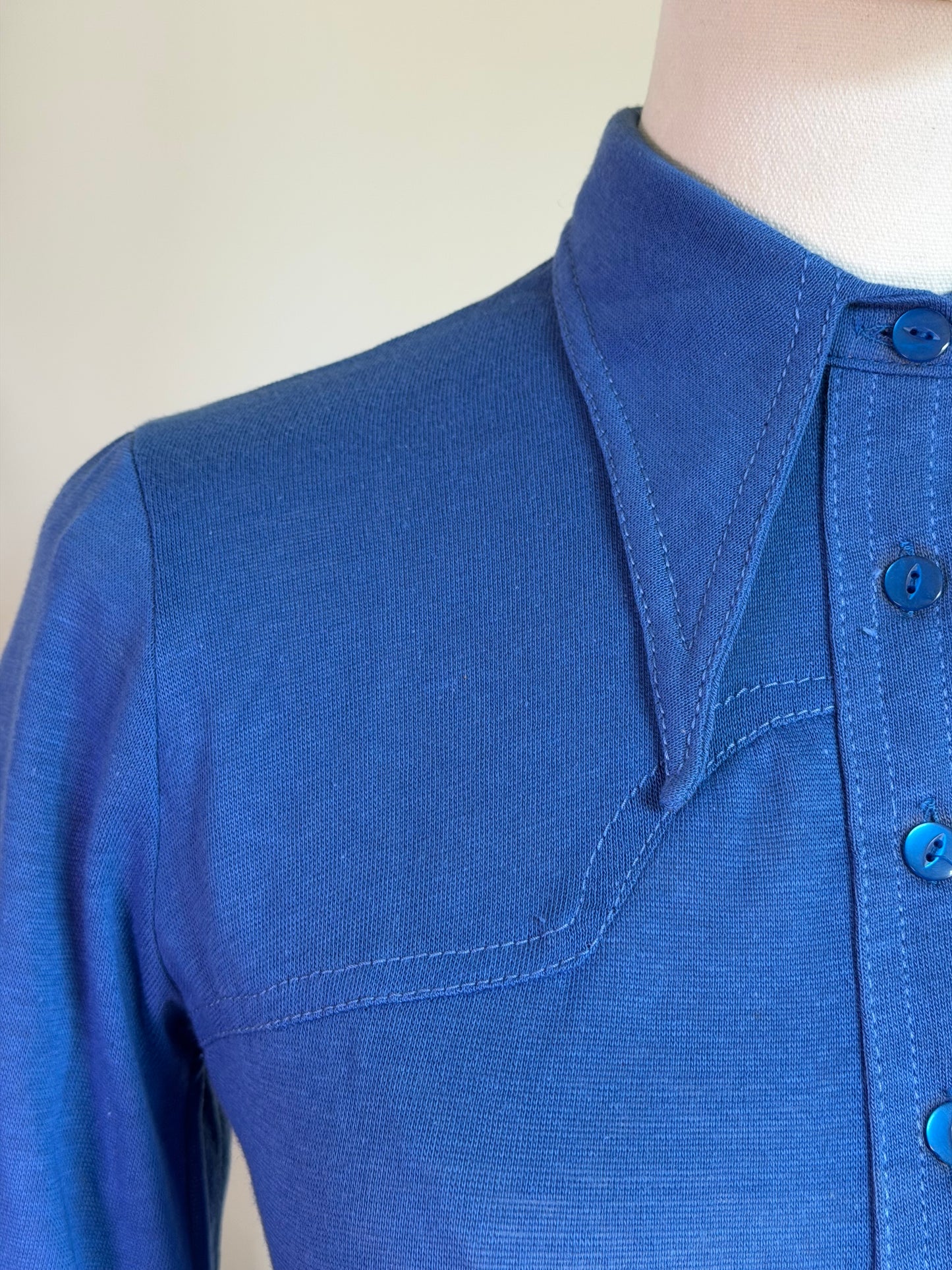 Vintage 1970s Cobalt Blue Fitted Western Style Shirt - Size Small