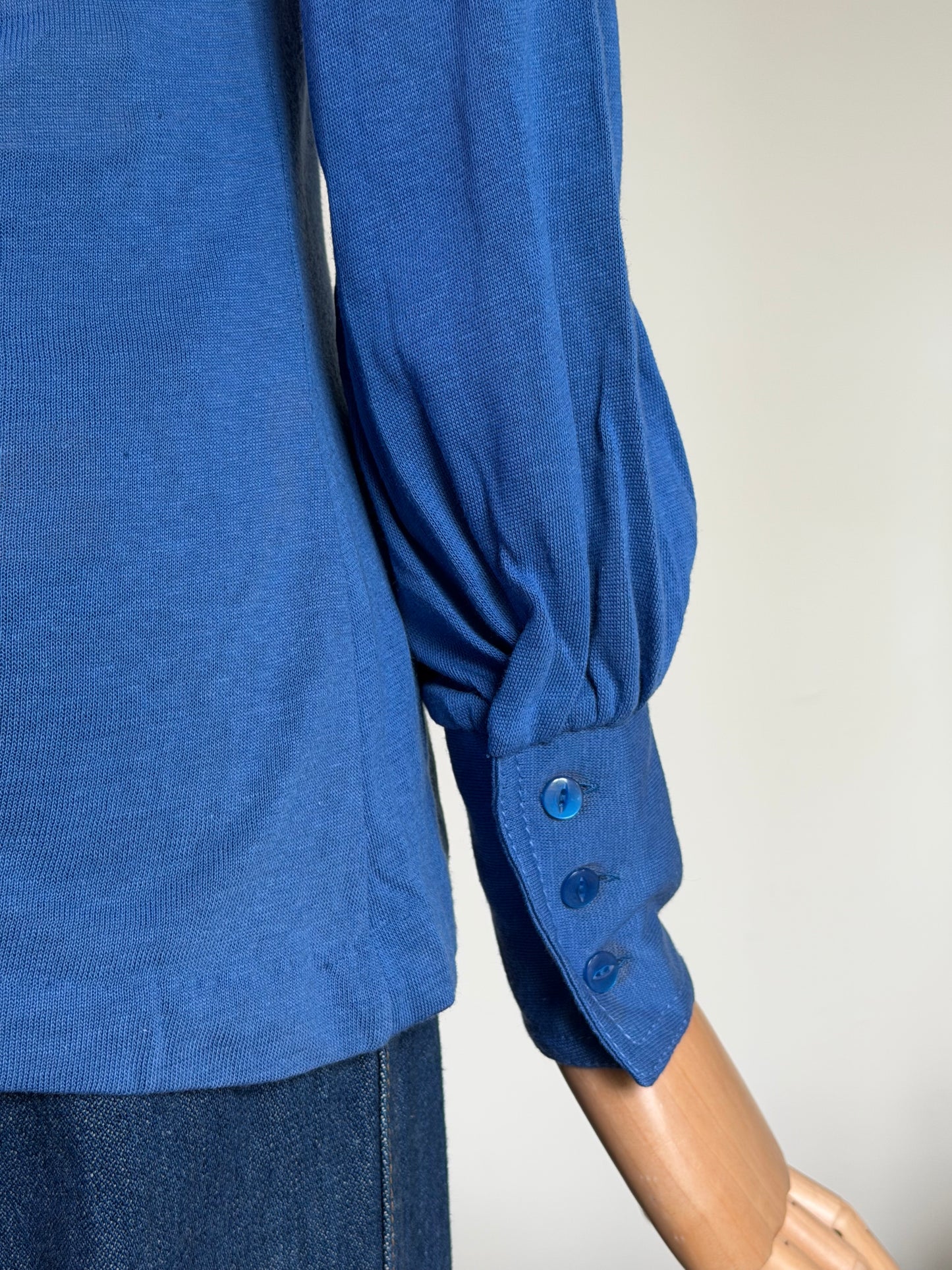 Vintage 1970s Cobalt Blue Fitted Western Style Shirt - Size Small