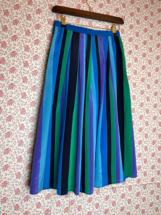 Vintage 1960s Hand Made Satin Striped Midi Skirt