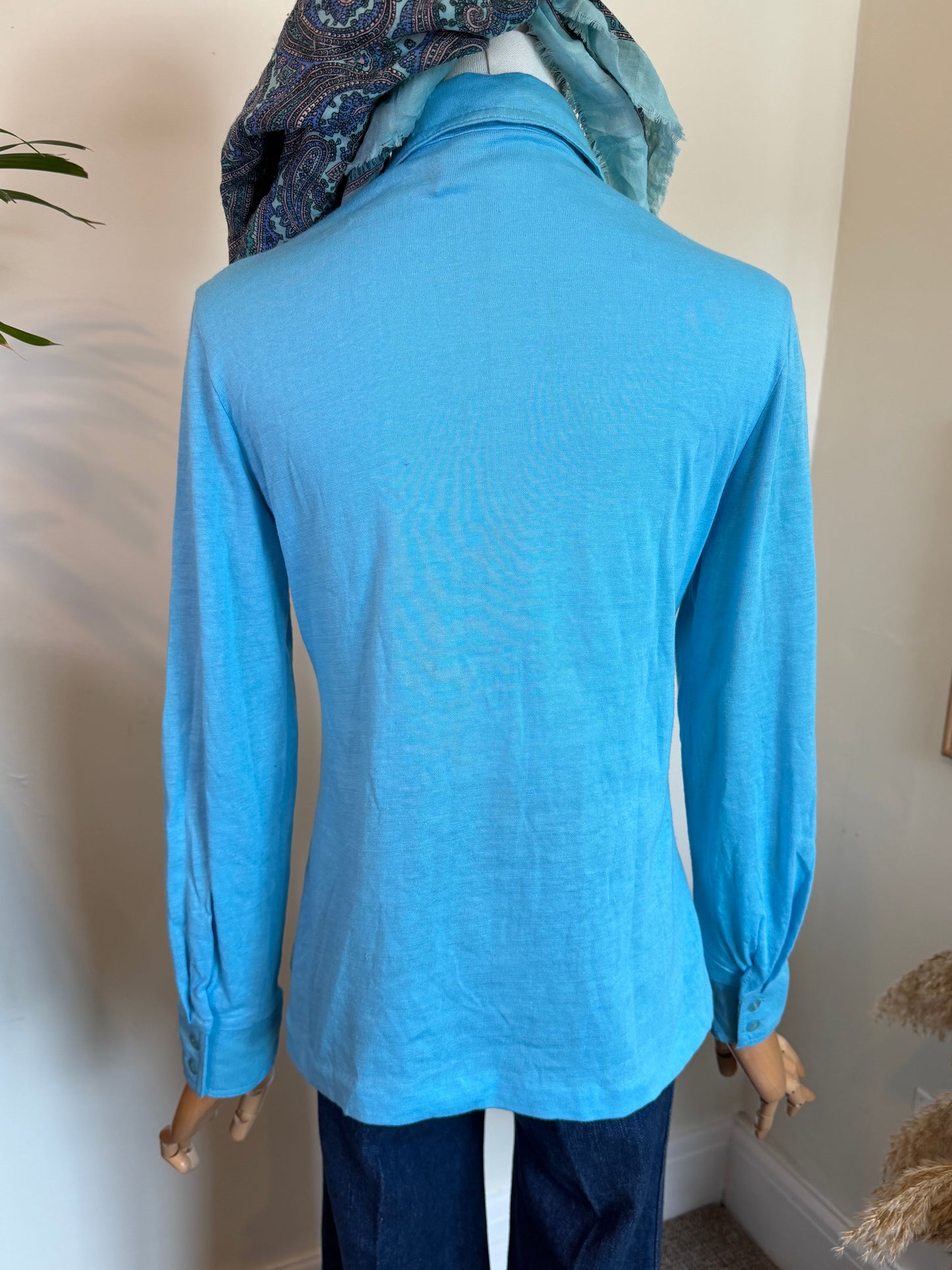 Vintage 1970s Turquoise Blue Point-Collar Shirt - Size Small/Medium