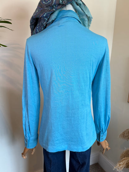 Vintage 1970s Turquoise Blue Point-Collar Shirt - Size Small/Medium