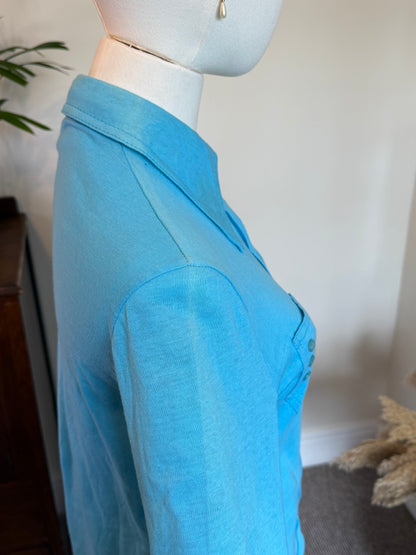 Vintage 1970s Turquoise Blue Point-Collar Shirt - Size Small/Medium
