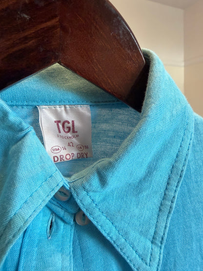 Vintage 1970s Turquoise Blue Point-Collar Shirt - Size Small/Medium