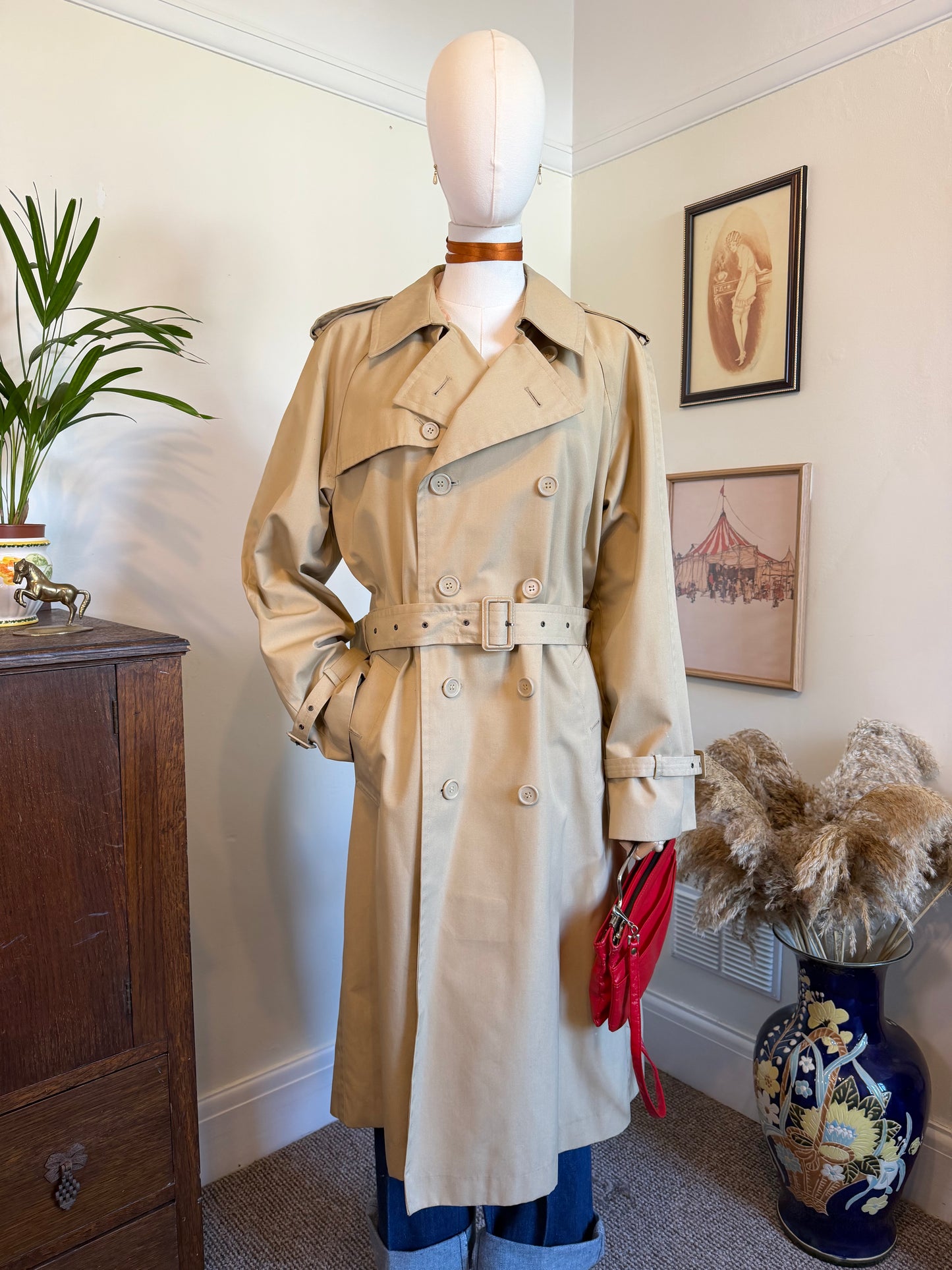 Vintage 1980s Peter Brown Beige Trench Coat - Size Large