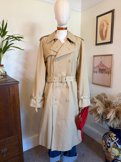 Vintage 1980s Peter Brown Beige Trench Coat - Size Large