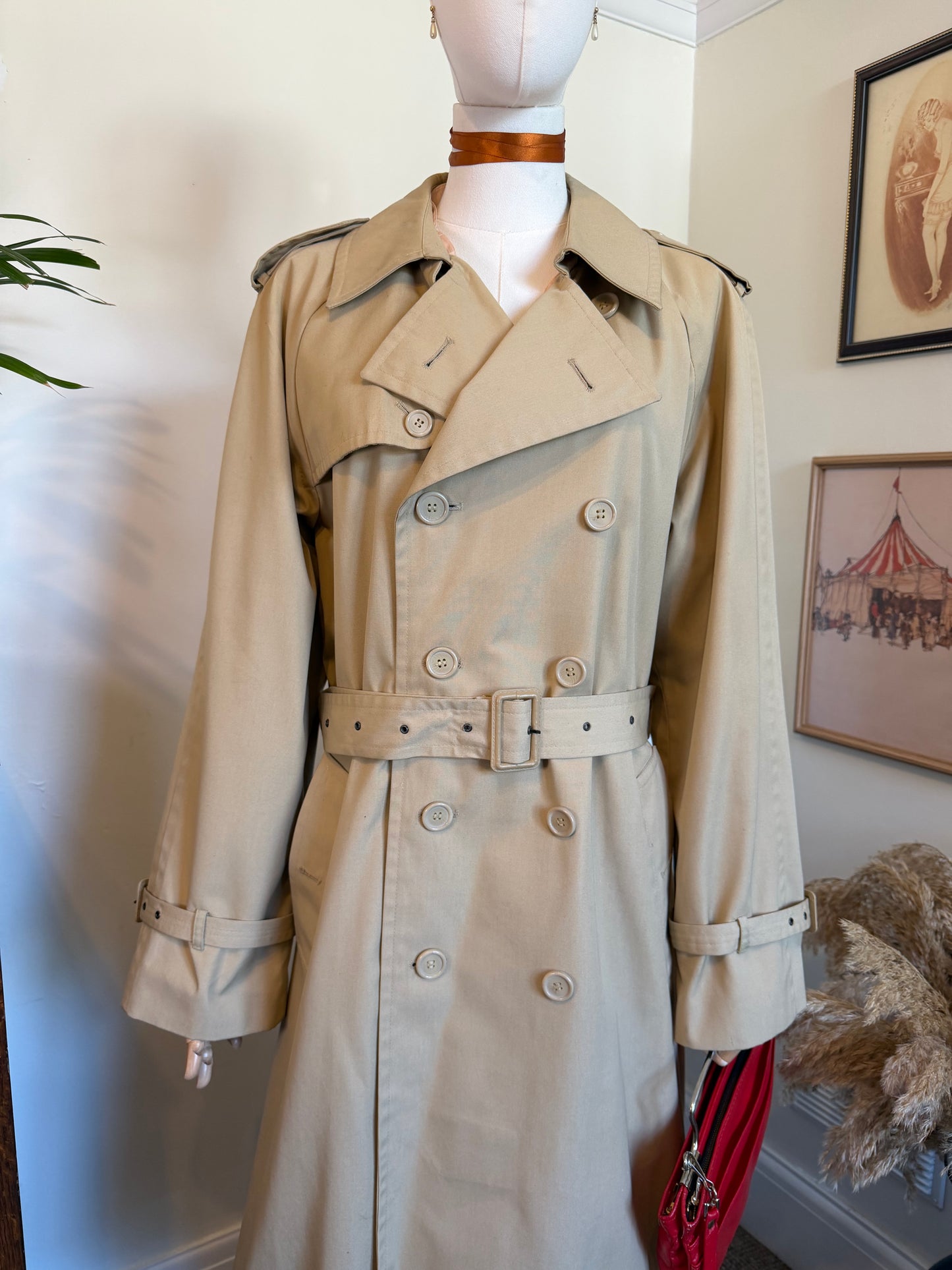 Vintage 1980s Peter Brown Beige Trench Coat - Size Large