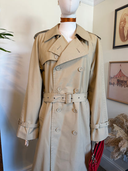 Vintage 1980s Peter Brown Beige Trench Coat - Size Large