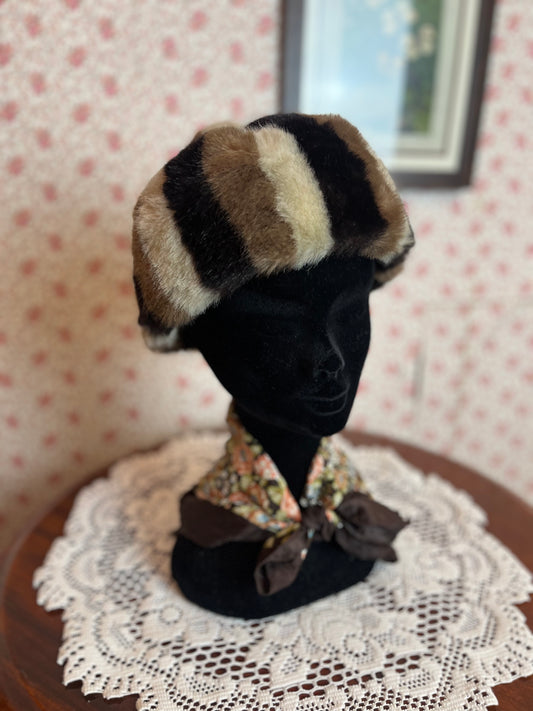 Vintage 1960s Faux Fur Striped Hat