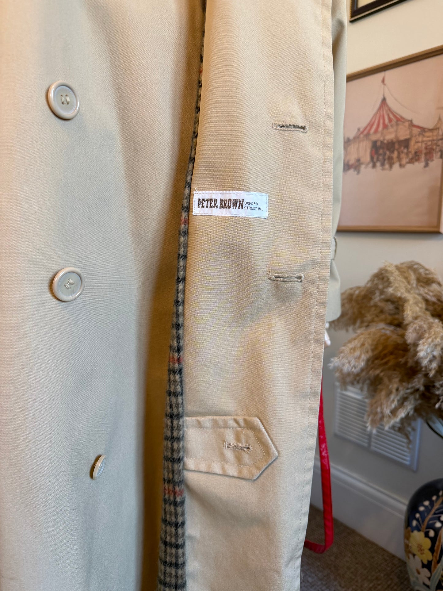 Vintage 1980s Peter Brown Beige Trench Coat - Size Large