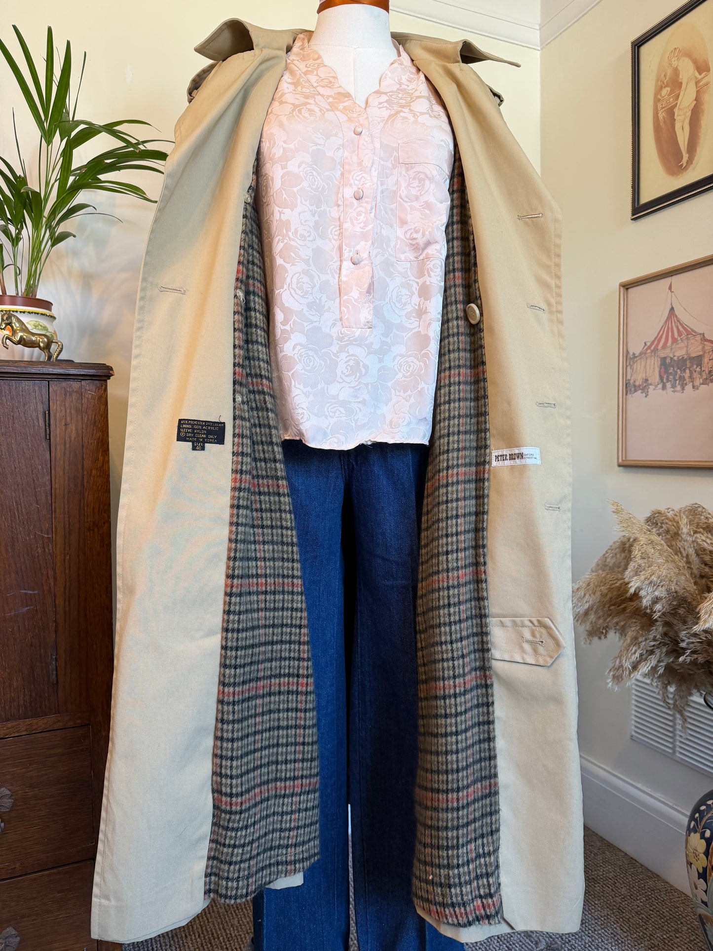 Vintage 1980s Peter Brown Beige Trench Coat - Size Large